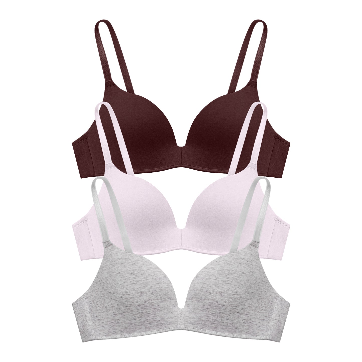 Eleplus 3 Pieces Lightly Lined Wireless Bras Womens Comfy T Shirt Bra Pack